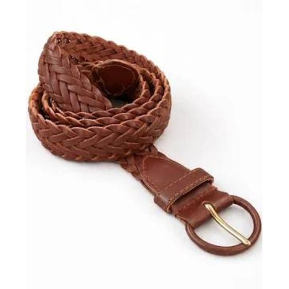 Surrey Mens Braided Leather Belt Brown Woven Cowhide Gold Buckle K3588 Size M